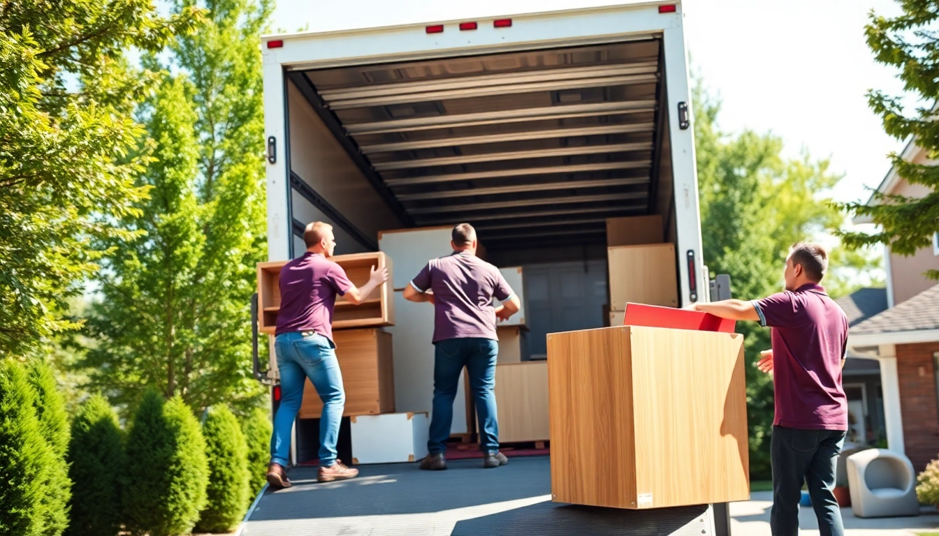 Calgary movers expertly loading belongings into a moving truck during a sunny day.