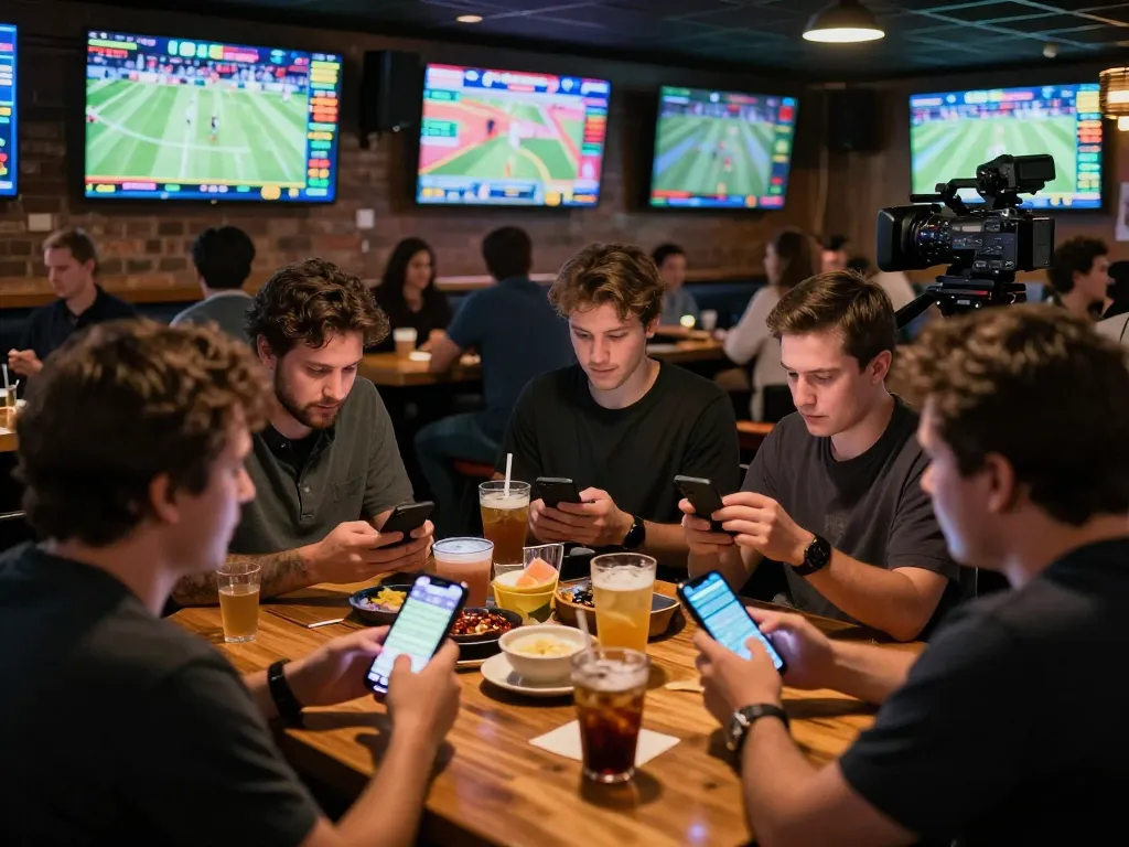 Soi Kèo sports betting scene showing enthusiastic bettors discussing strategies with live game displays