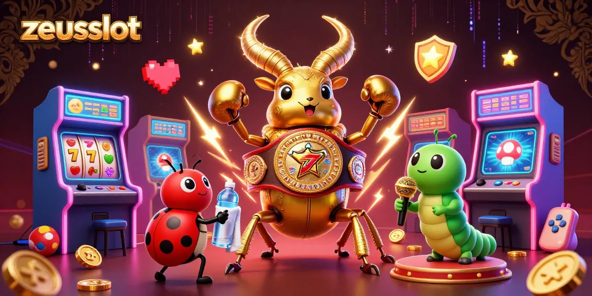 Experience the zeusslot excitement with dynamic characters and vibrant casino gameplay elements in this 3D illustration.