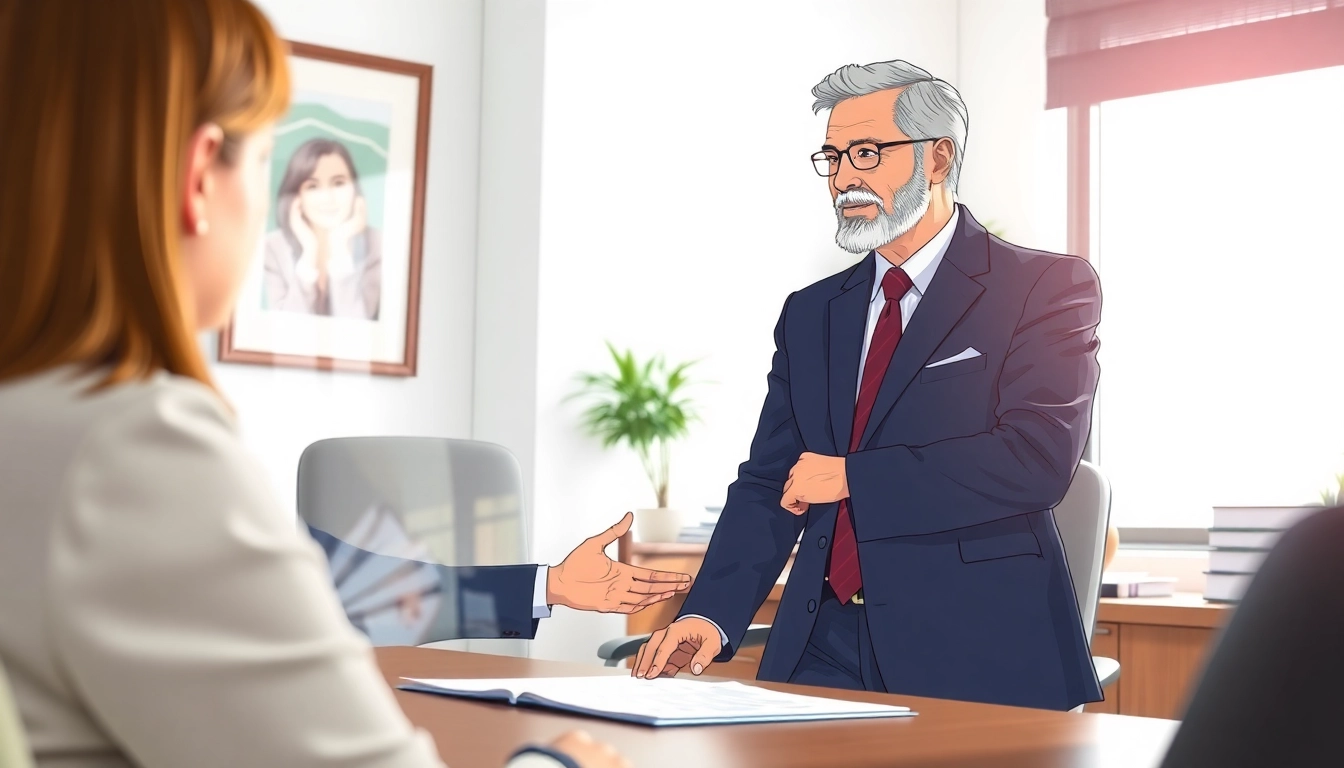 Sarasota personal injury lawyer consulting with a client in a warm office setting.