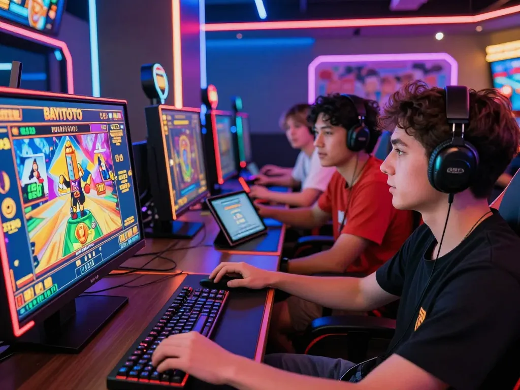 BAYITOTO players engaged in thrilling 4D gaming and slot experiences within a vibrant online platform.