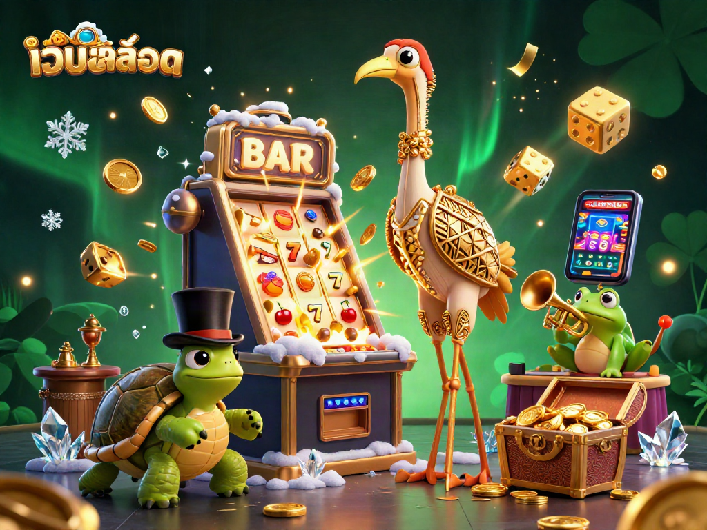 Experience thrilling เว็บสล็อต action with a festive scene full of winning symbols and dynamic casino elements.
