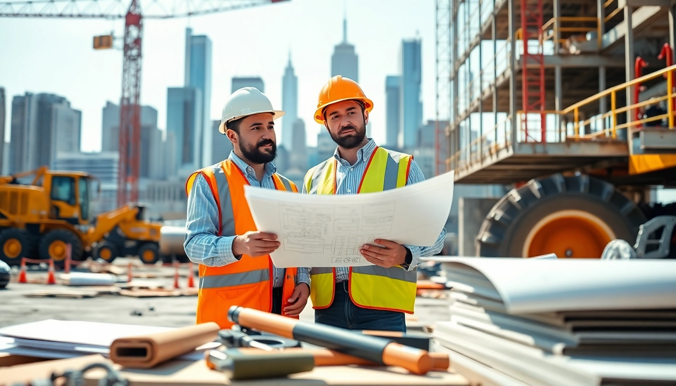 New York Commercial General Contractor collaborating with clients at a construction site.