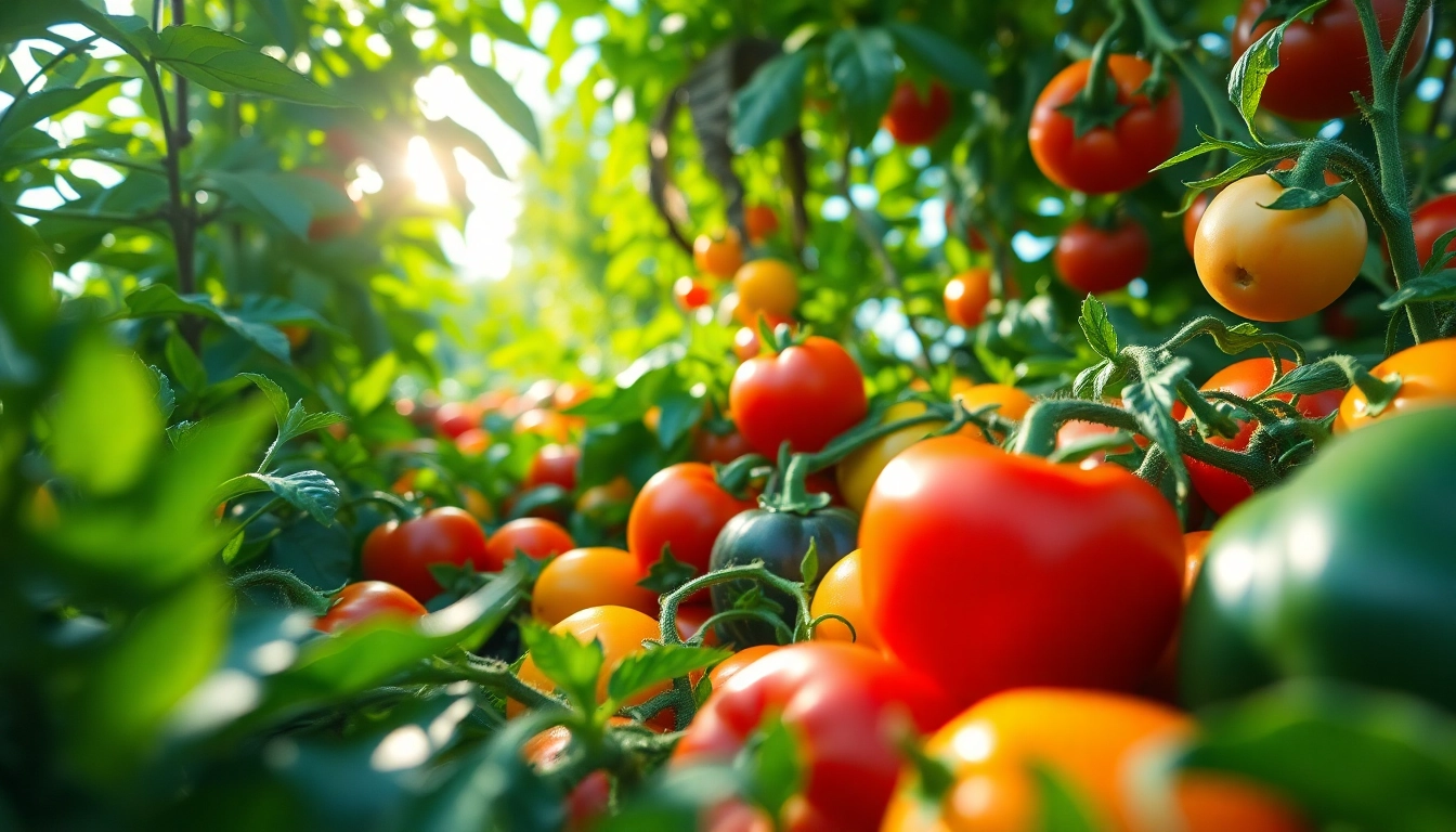 Gardening display showcasing thriving vegetables surrounded by lush green foliage.