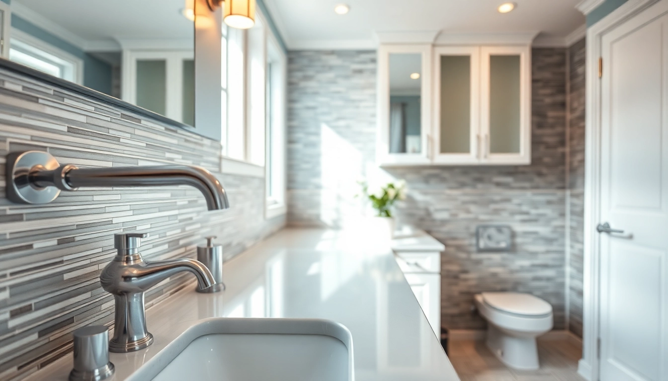 Showcase a beautiful bathroom remodel featuring modern fixtures and elegant design elements.