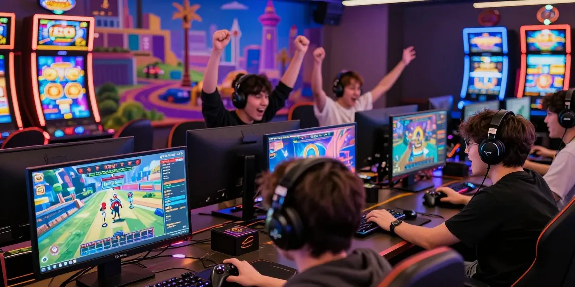Players enjoying an exciting slot deposit 5k gaming session, celebrating wins in a vibrant online casino atmosphere.