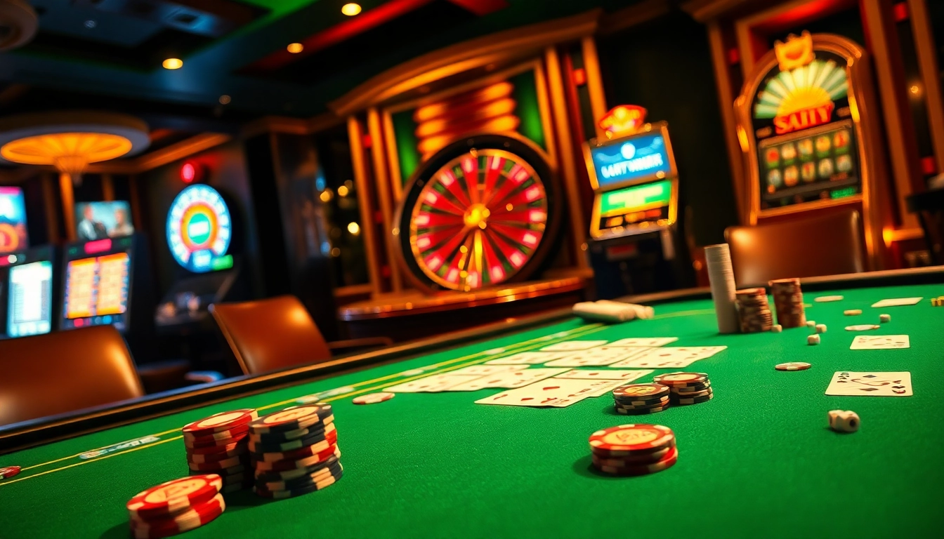 Engaging gamblers at a poker table celebrating a win, featuring vibrant elements related to seven77.