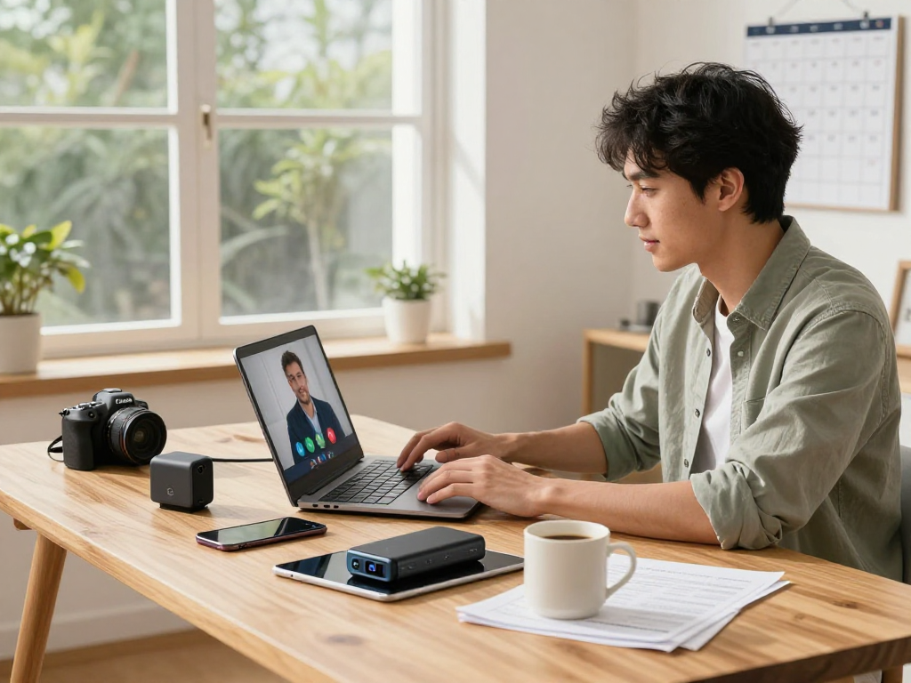 EverPlus Battery in a modern home office, powering gadgets for productivity.