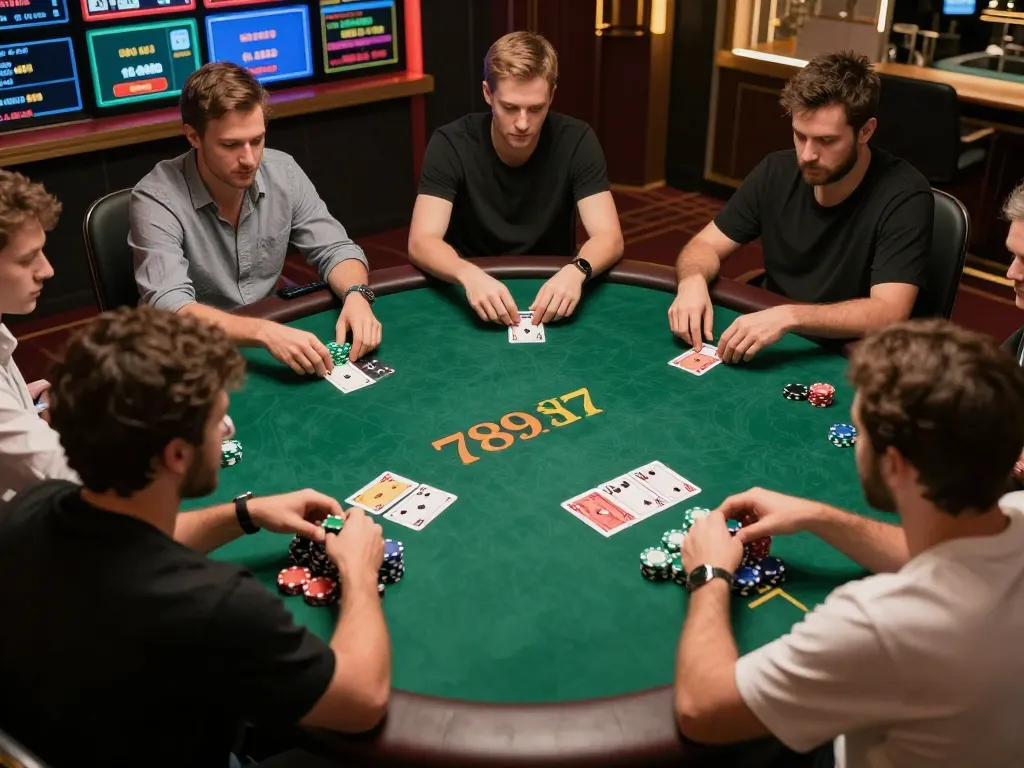Experience the exciting gameplay at 789win 37 with players placing bets at a poker table.