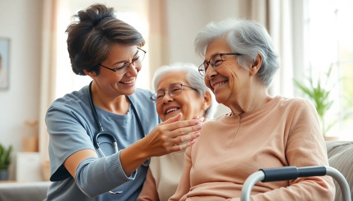 Engaging in in home health care services near me with a professional caregiver and an elderly person.