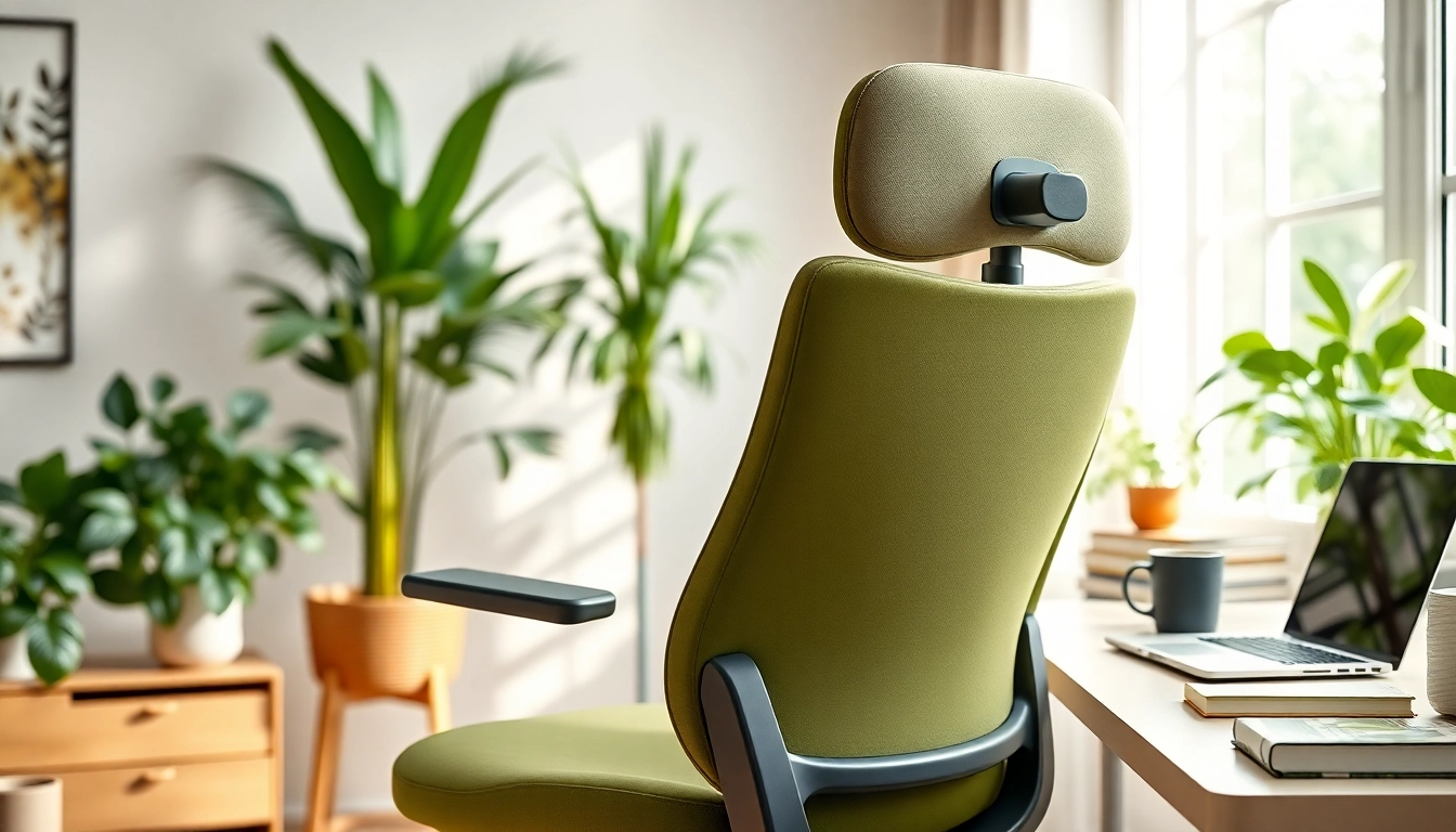 Ergonomic chair providing posture support in a bright home office setting.