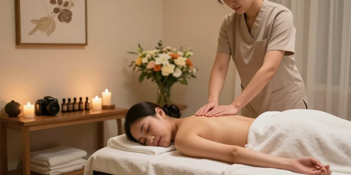 마사지 테라피를 받는 고객과 진정한 스파 환경을 보여줍니다.