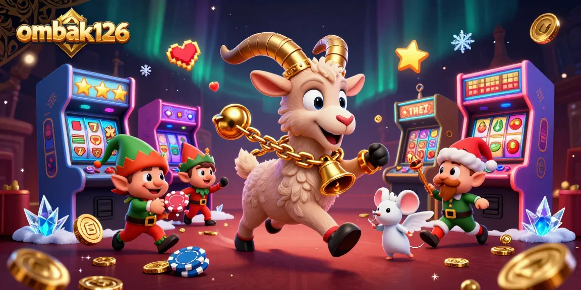 Experience the thrill of ombak126 with festive gaming characters stealing bets in an exciting casino scene.