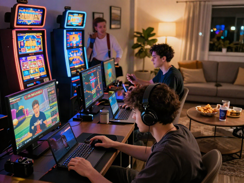 Engaged players enjoying rokok88 alternatif in lively online gaming environment with vibrant graphics.