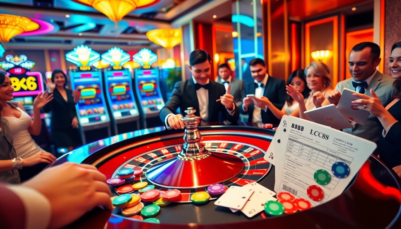 Engaging players at the LC88 roulette table, showcasing vibrant casino action.