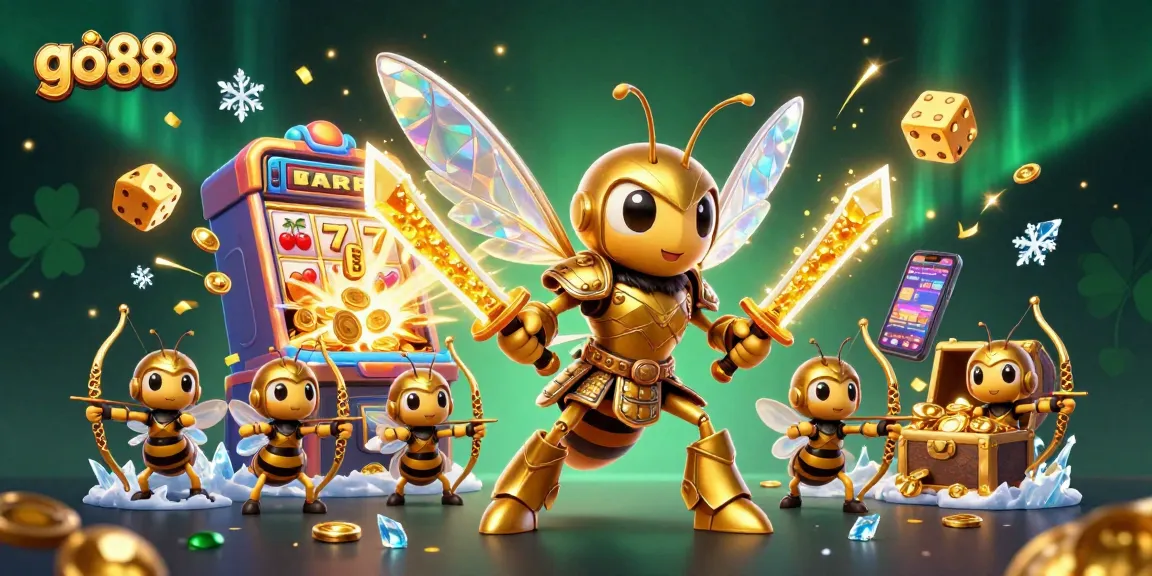 Experience the excitement of go 88 with a dazzling display of casino elements and characters.