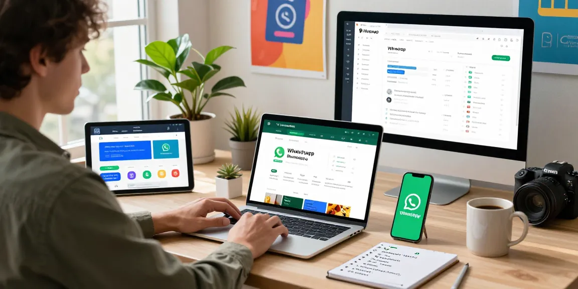 Engaging workspace for WhatsApp下載, featuring laptop and devices for app exploration.