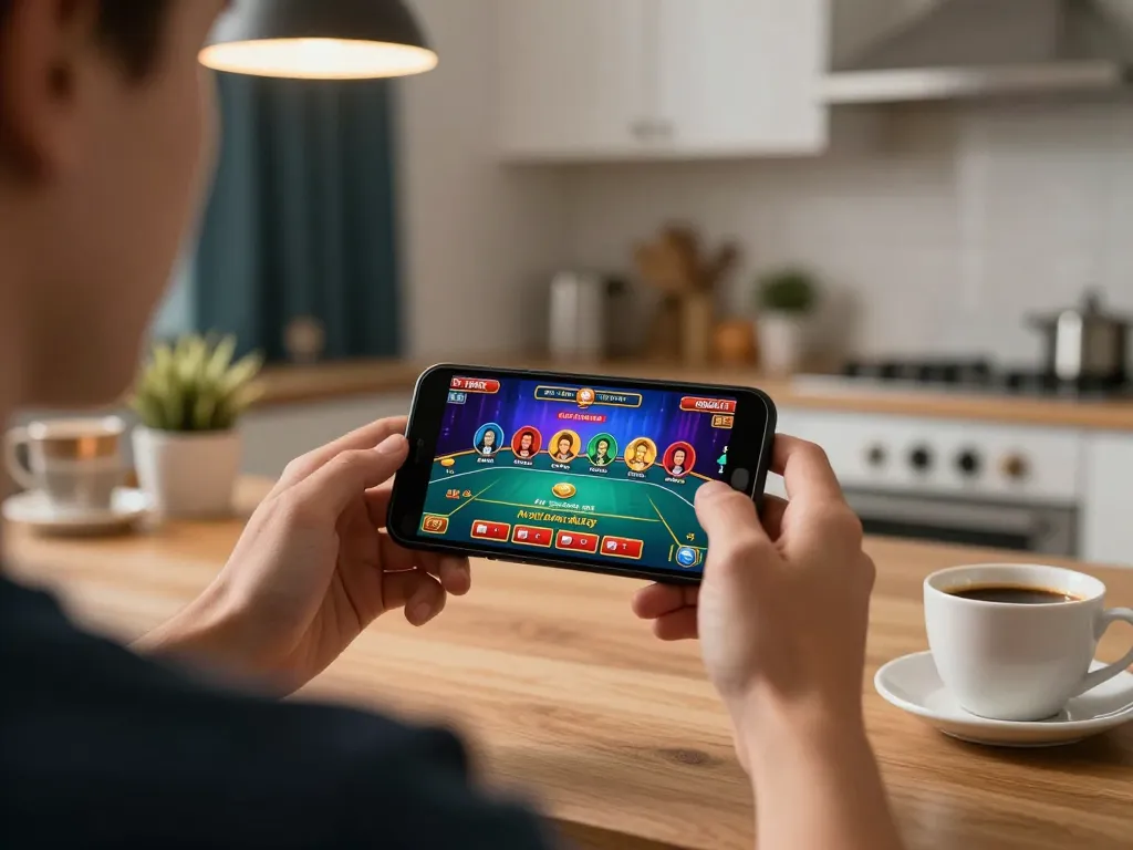 Engaging mobile gameplay with top quality widgets on smartphone, reflecting gambling strategy.