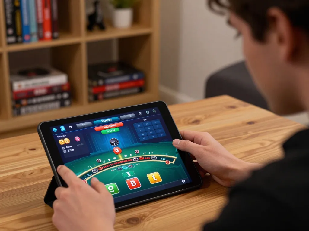 Player strategizing at 98win trang chủ blackjack game on tablet, focused on winning