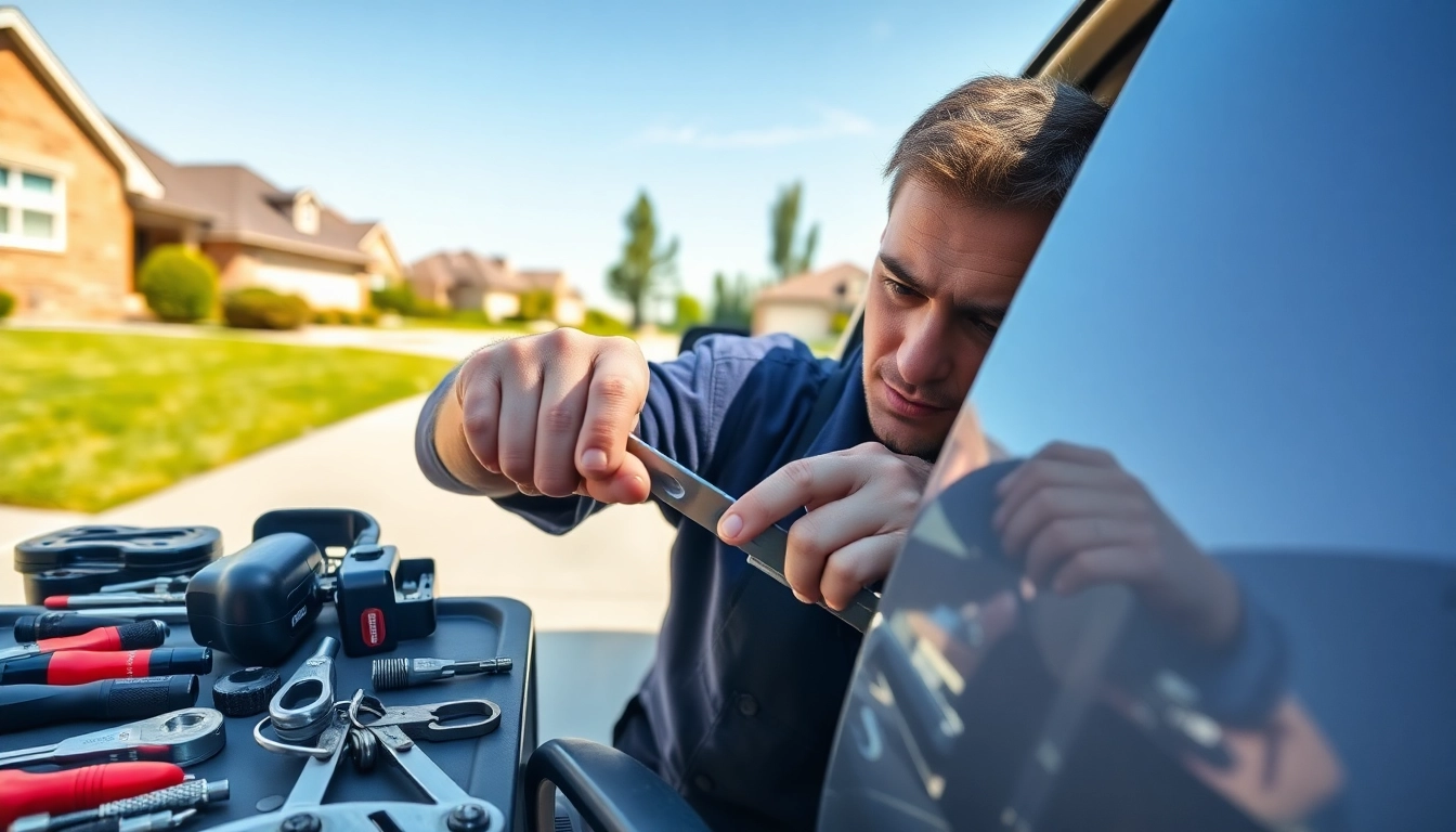 Fast Emergency Locksmith services for car in Ballwin, Missouri with a professional technician at work.