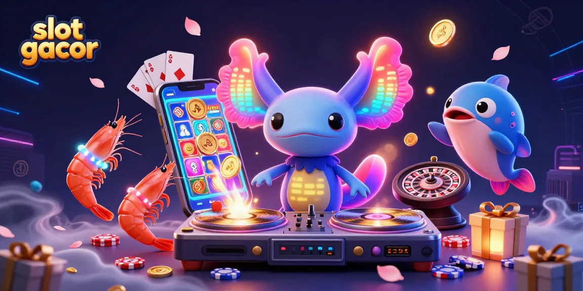 Spin to win with slot gacor featuring vibrant 3D characters, coins, and casino elements in a lively scene.