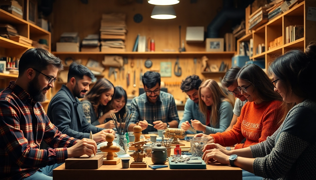 Niche hobbies are showcased through diverse activities in a cozy workshop, highlighting creativity.