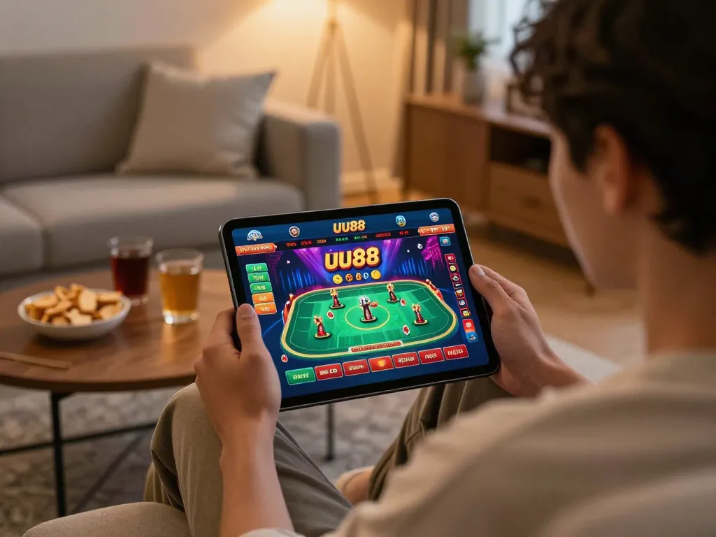 Engaging online gameplay at uu88 net featuring live dealer game on a tablet.