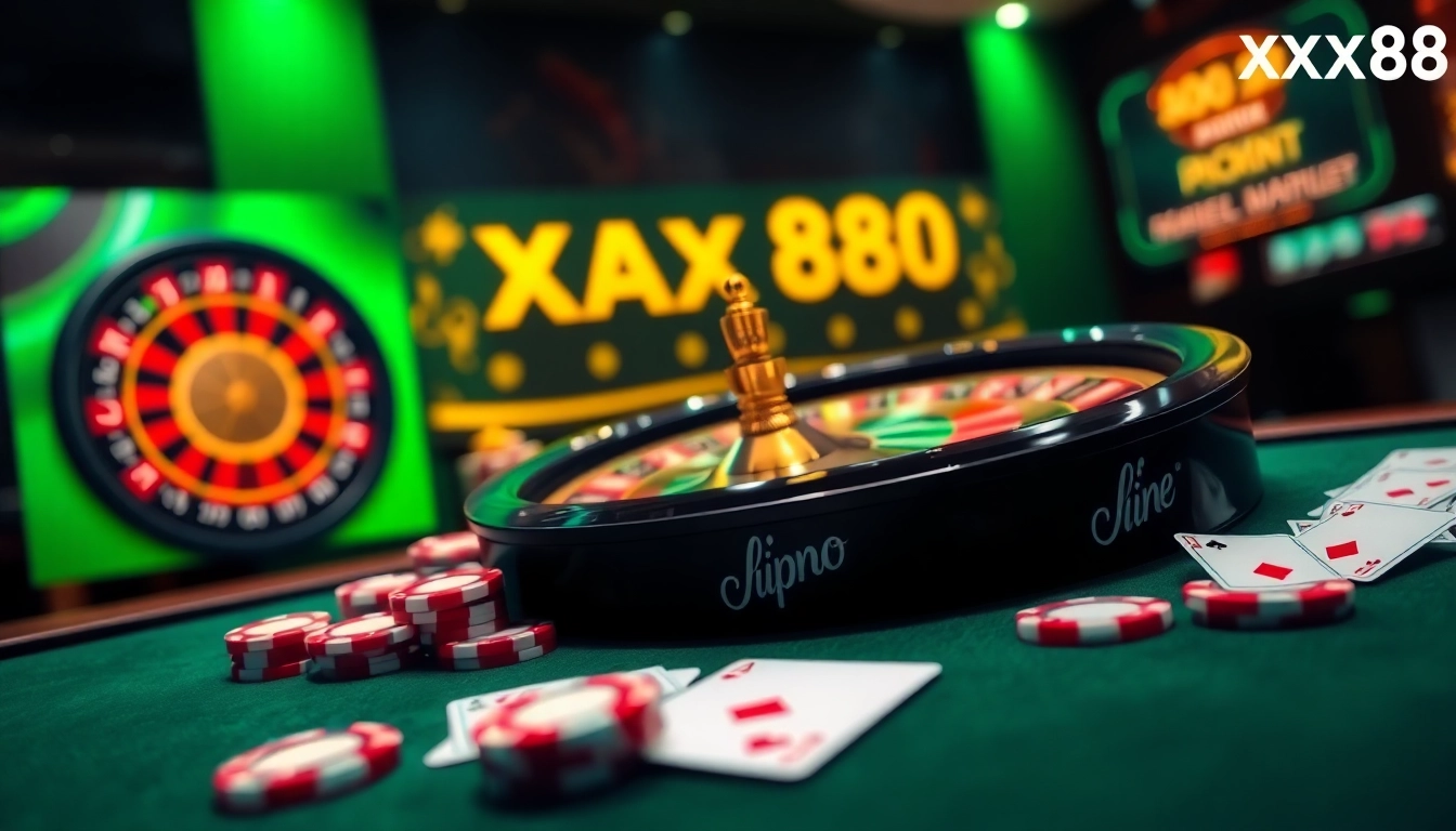 Experience thrilling gameplay at https://xx88.ai/ with poker chips ready for betting and a glowing jackpot indicator.