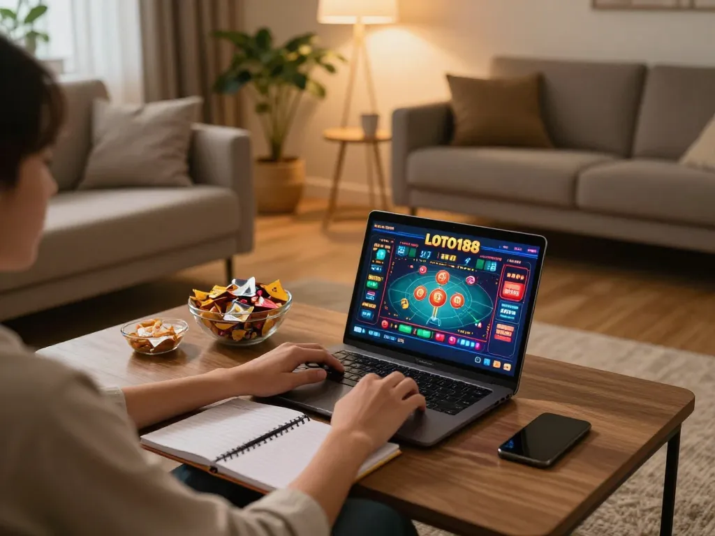 Engaging in LOTO188 SO online casino gameplay from the comfort of home, showcasing strategic betting.