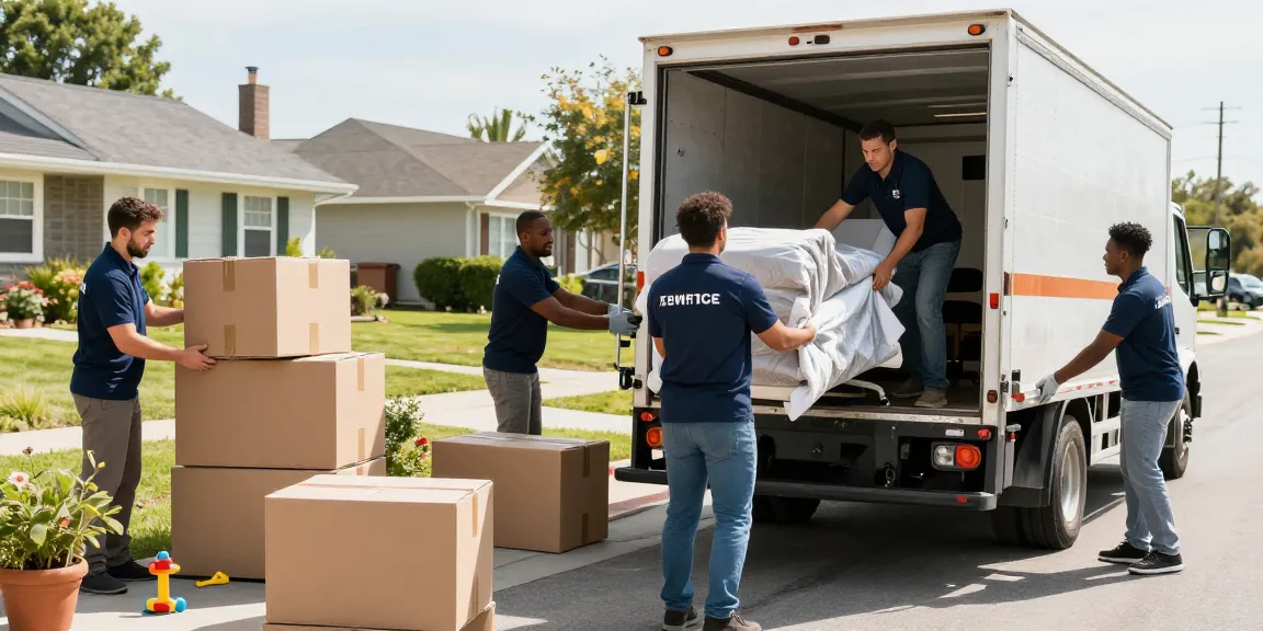 Moving company team loading furniture into a truck, demonstrating efficient service.
