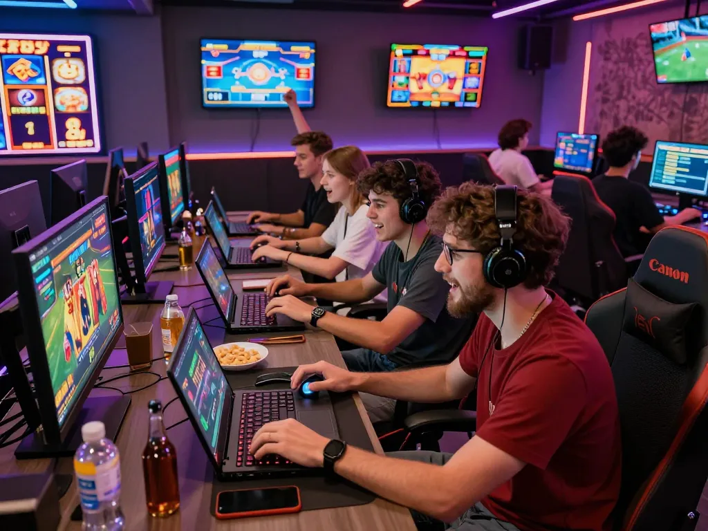 Friends playing go88 online games in a vibrant gaming lounge atmosphere.