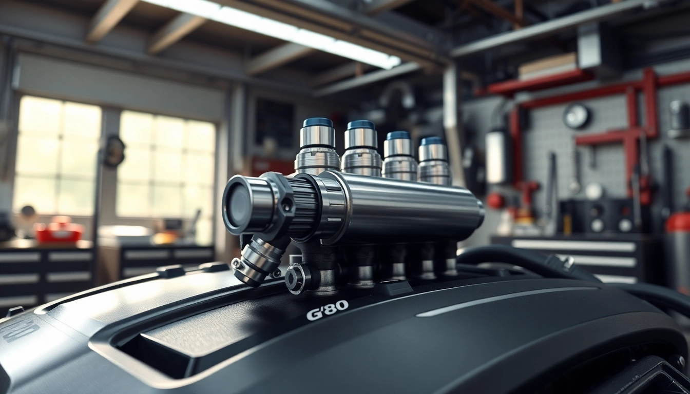 Showcase the G80 M3 Port Injection Kit integrated with automotive elements and tools in an engine.