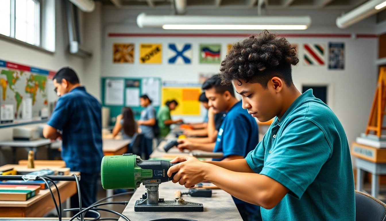 Students engaged in hands-on training at trade school Hawaii, showcasing a vibrant learning environment.