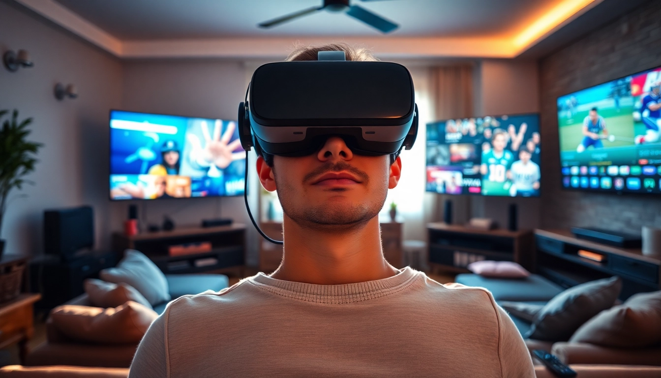 Compra de IPTV, usuario feliz disfrutando de diferentes contenidos en múltiples pantallas.
