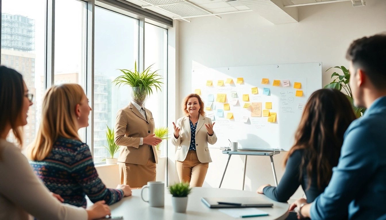 Engaging coaching leadership session in a modern conference room with diverse participants actively involved.