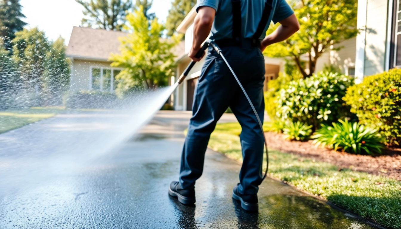 Transform your outdoor space with our Pressure washing Seattle near me services, featuring an expert technician in action.