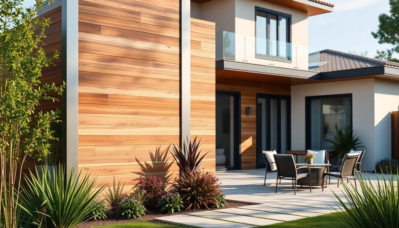 Beautiful outdoor wall cladding installation featuring wood and metal accents, creating a stunning facade.