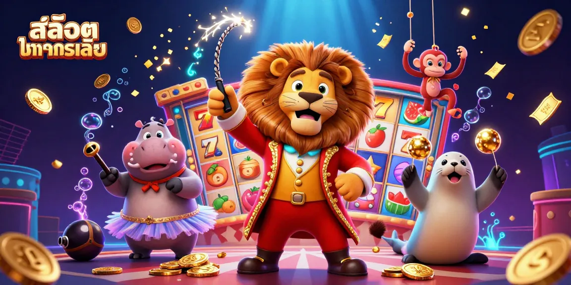 Experience the thrill of สล็อตทดลองเล่น in a vibrant 3D casino-themed illustration packed with action and excitement.