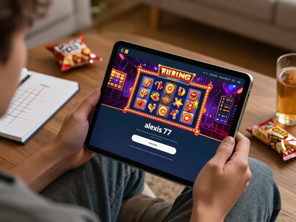 Engaging with the alexis77 login on a tablet during an online gaming session at home.