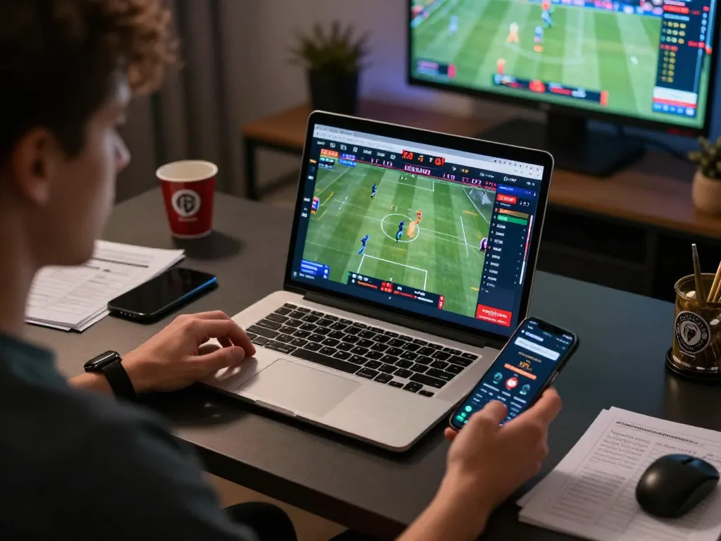 Engaging betting strategies at thabet displayed on a modern laptop and smartphone during a competitive gaming session.