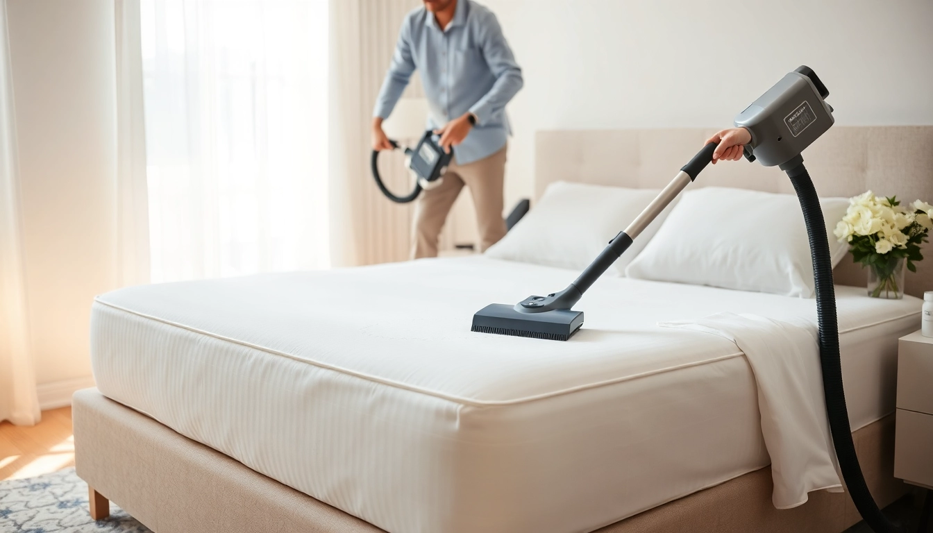 Mattress cleaning Dubai service in a modern bedroom with professional equipment.