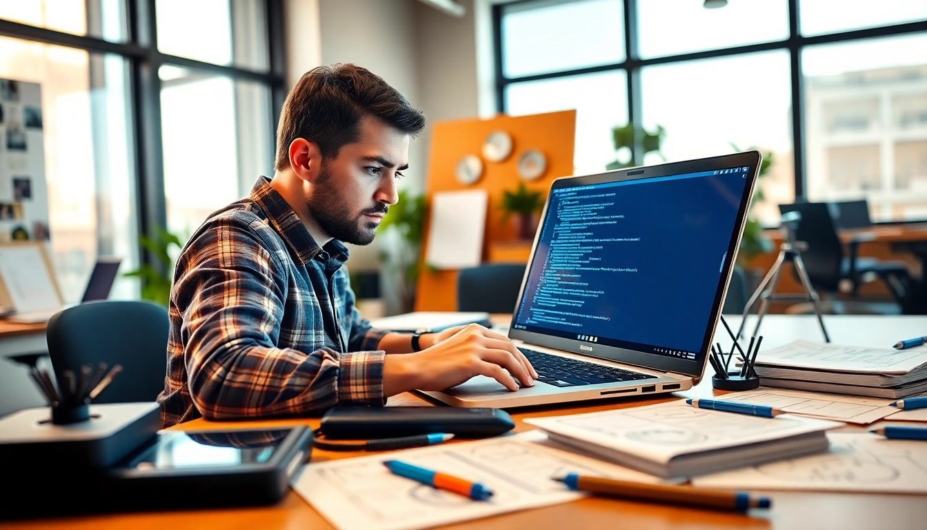 Enhance app development efficiency with a focused developer designing innovative projects.