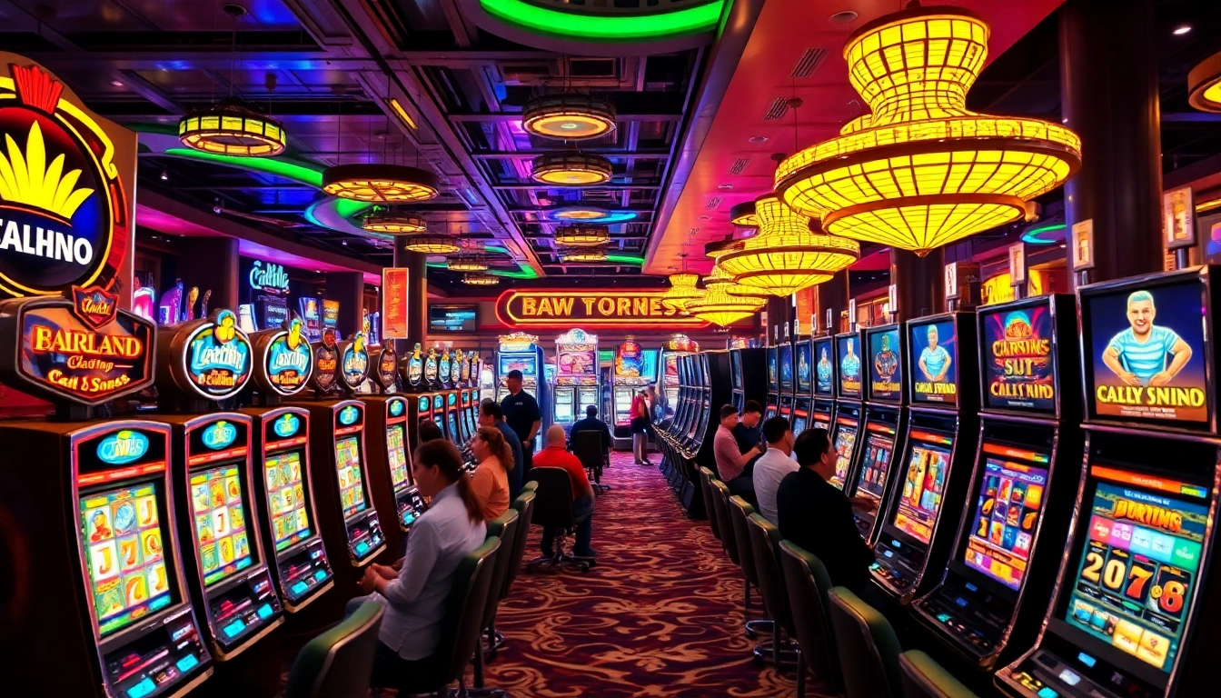 Permainan slot yang menggoda dan menarik dengan mesin berwarna-warni di kasino.