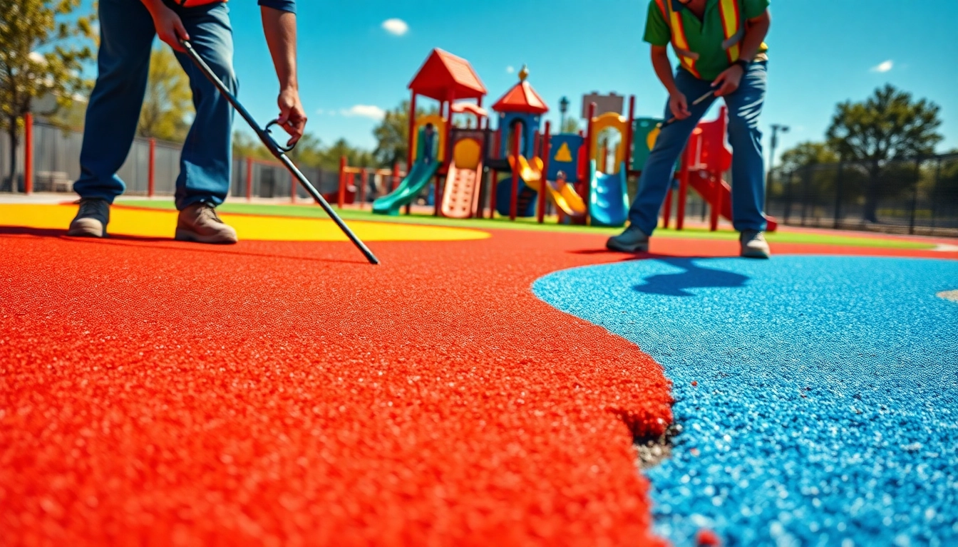 Dares Surfacing team expertly applying vibrant playground surfaces.