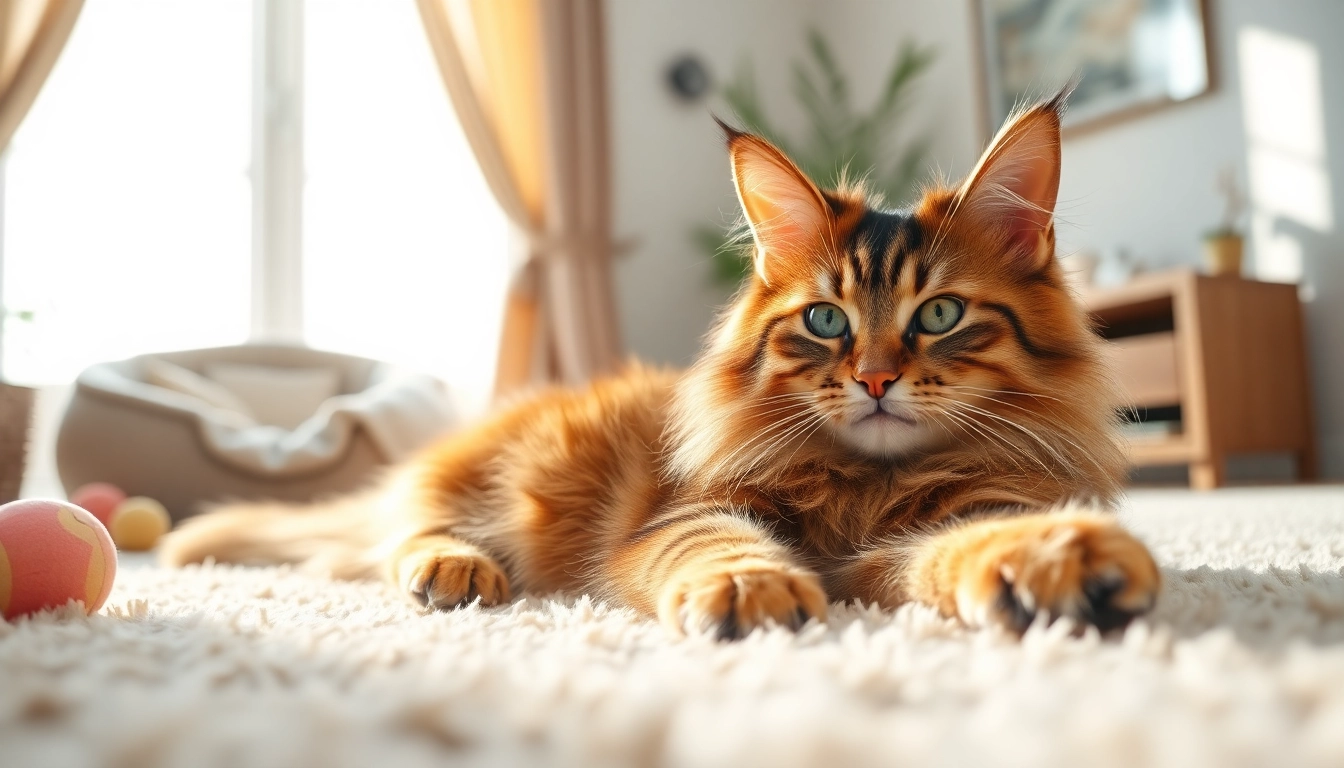 Maine Coon cats for sale Sacramento relaxing in a sunlit room with cozy decor.