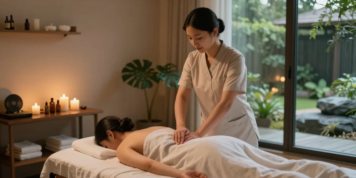 마사지 테라피 룸에서 스웨디시 마사지 중인 전문가와 고객의 편안한 모습