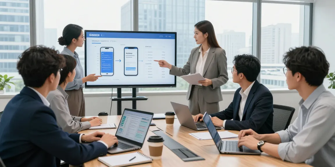 Collaboration over business mobile providers UK options in a modern office.