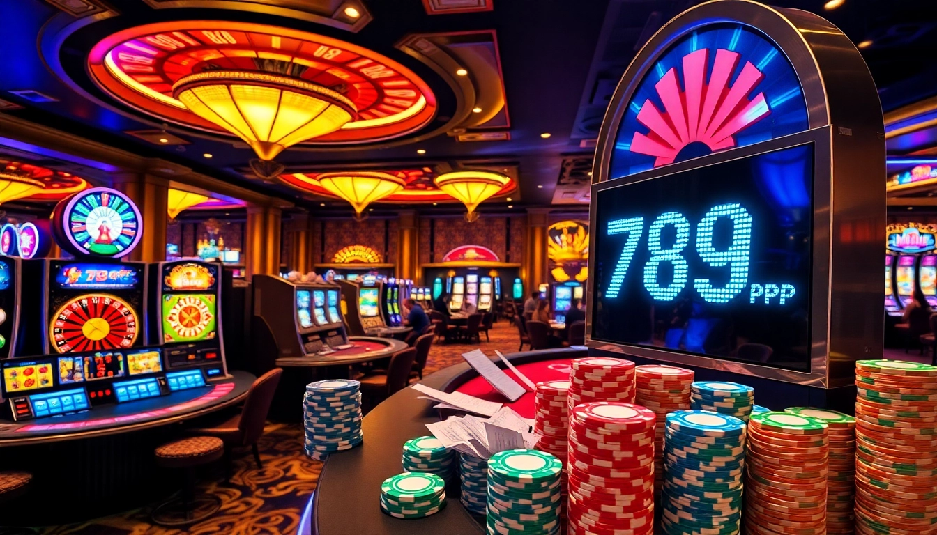 Experience the excitement of gambling at 789PP with vibrant slot machines and poker tables filled with action.