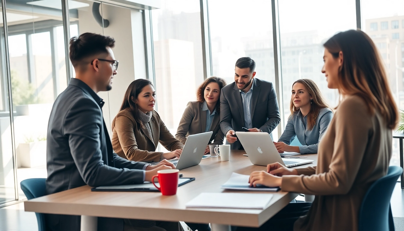 Group collaboration at a professional business abc meeting in a modern office environment.