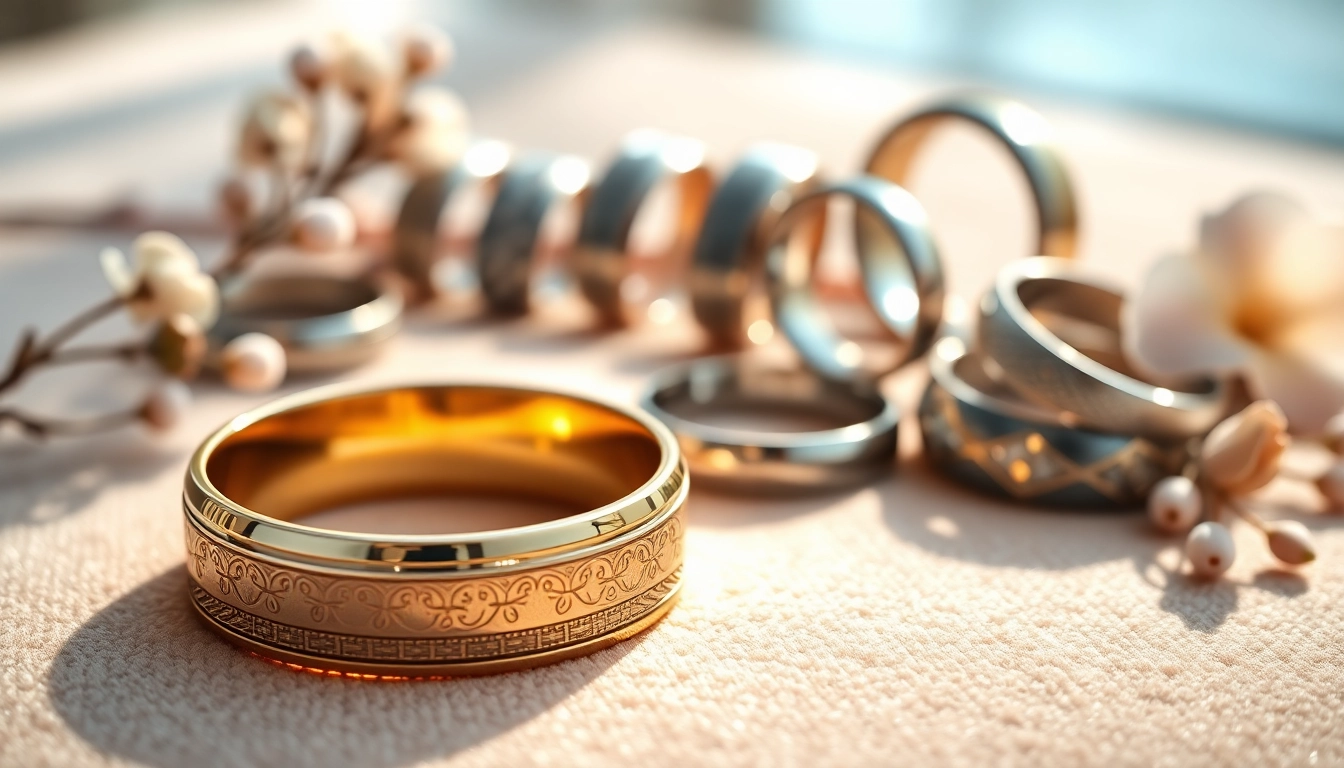 Showcasing exquisite mens wedding rings in various styles and metals.
